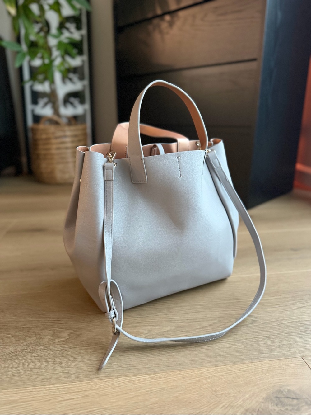 Zara Light Gray Leather Tote Bag